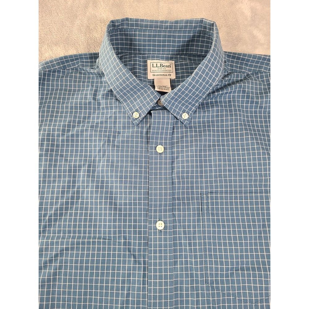 LL Bean Shirt Mens XL Regular Blue Check Button Up Long Sleeve
